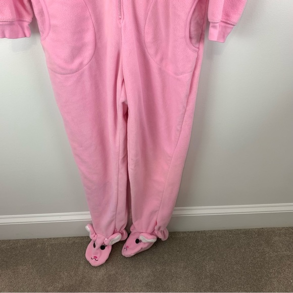 Nick and Nora Womens Pink Fleece Bunny Rabbit Footed Pajamas One Piece Size S - Picture 2 of 13